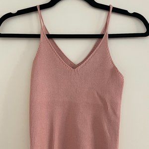 pink vintage v-neck knit tank top sz s/xs